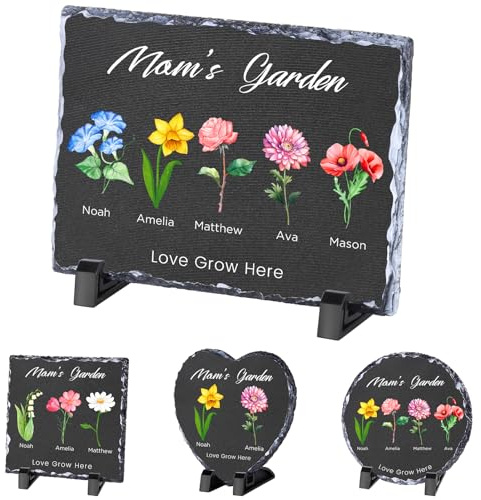 Personalisierter Gartenstein, personalisierter Oma's Garden Geburtsmonat Blumengarten Gedenkstein mit Text/Namen, Geschenk für Oma, Muttertag, Geburtstagsgeschenke