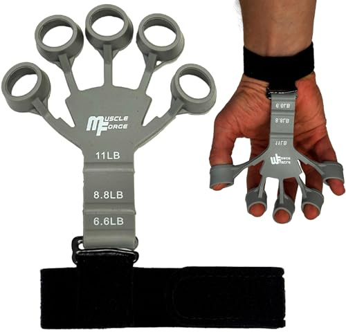 MuscleForge® Fingertränare, silikonfingertränare, förlängare för att stärka greppet, grepparen med 3 nivåer av justering 3,2-5 kg, underarm och fingergreppsstyrka, handgrepp