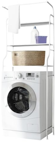 slashX | 3-stöckiges Waschmaschinenregal, WC-Regal, Badezimmerregal, Aufbewahrungsorganisator für das Badezimmer, Platzsparer, mit Hängestange, Weiß/Schwarz, Eckiges Design (weiß)