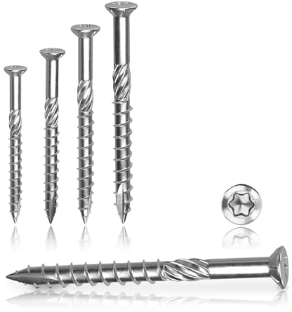 VOOXA Premium | 100-Stück Terrassenschrauben 5x40 mm, Edelstahl C1 | TX 25 mit Zier-Senkkopf, Reibteil, Cutspitze | für Hartholz, Weichholz und Komposit