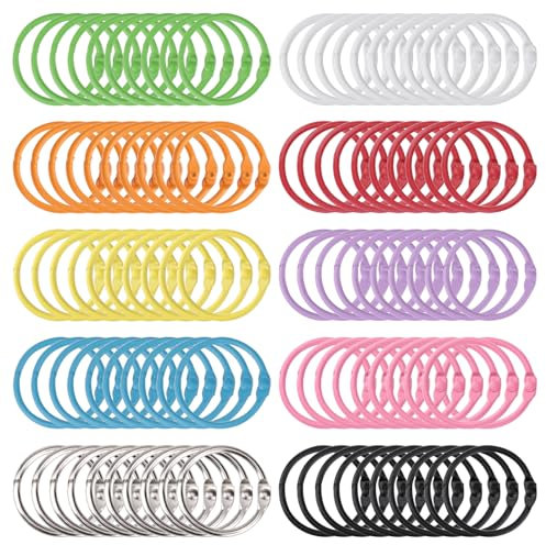 ENLACE 100 Stück Buchringe, 30 mm Buchbinderinge Metall, Loseblatt Verbinder Binder Ringe, Bunt Karteikarten Ringe, Schlüsselringe Ring Binder für Scrapbook Fotoalbum Büro, Schule oder Zuhause