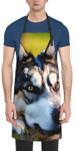 YHBLYKXP Schürze mit Husky-Hunde-Muster, Oxford-Stoff, Malschürze für Erwachsene, zum Kochen, Grillen, Backen, Grillen, Grillen, Grillen,, Schwarz, Einheitsgröße
