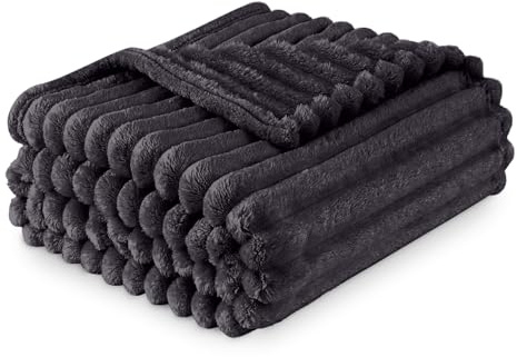 GC GAVENO CAVAILIA Sherpa Fleece Blanket Throw, Thermal Warm & Cosy Fluffy Throws For Sofa Large Bed Couch, Thick Blanket Ribbed Fur Throw 150 x 200 Cm, Charcoal