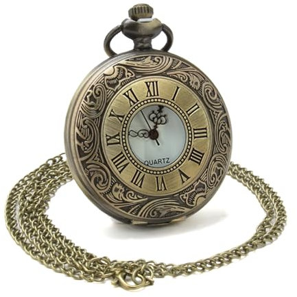 Herren Taschenuhr mit Abnehmbarer Kette, Vintage Bronze Retro Quarz Uhr Antik Steampunk Quarz Taschenuhr Klassische Römische Ziffern Taschenuhr für Hochzeit Cosplay und Geschenke, kupfer, Vintage-Stil