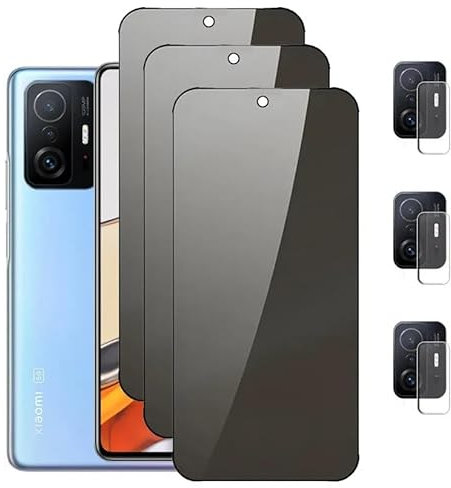nulala [3 + 3 unidades] Protector de pantalla de privacidad para Xiaomi Poco F3 y protección de cámara, 3 unidades de vidrio templado, protector de pantalla antiespía para Xiaomi Poco F3