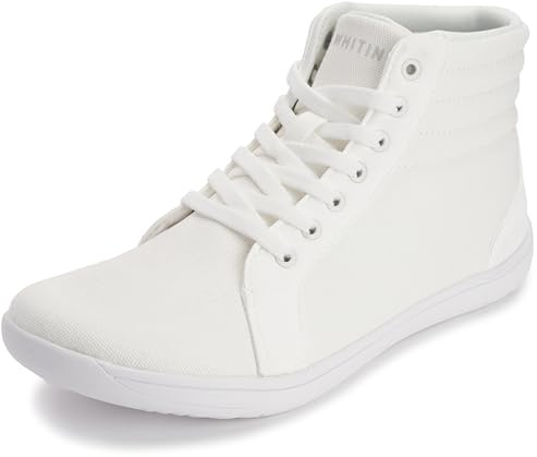 WHITIN Women's Wide Toe Box High-top Barefoot Shoes Minimalist Sneakers Zero Drop Sole Size 9W Casual Canvas Fashion Walking Workout All White 40