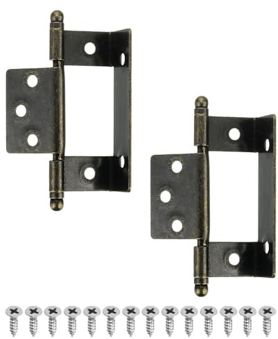 QUARKZMAN 2pz Cerniere per Mobili a Incasso Completo, 3,4x0,9 Pollici Cerniera a Punta Asse Lungo Parziale Avvolgente Vintage Cerniera per Mobili a Incasso con Viti, Bronzo