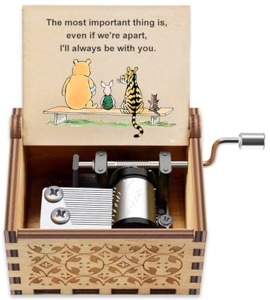 Music Box Gift for Friend Sister- Pooh Music Box Play You Are My Sunshine, Graduation Anniversary Birthday Friendship Gift for Bff Sisters Engraved with Even If We’re Apart, I’ll Always Be with You
