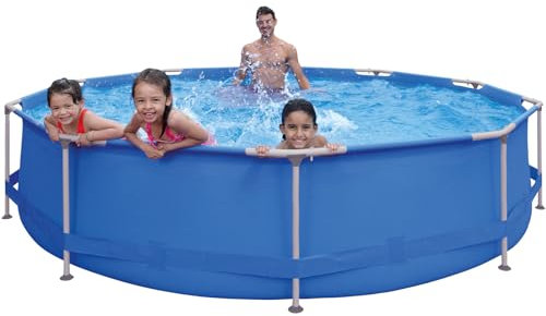 Crystal 12FT Round Above Ground Steel Frame Swimming Pool | Durable Outdoor Garden Pool | Sturdy Frame Pool for Families | Large Paddling Pool for Summer Fun | Easy Set-Up Rectangle Swimming Pool