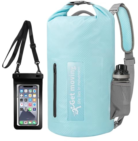 ENONEO Dry Bag wasserdichte Tasche 10L 20L 30L Ultraleicht Dry Bag RollTop Wasserdichter Beutel Rucksack Kajak Rafting Wasserfester Packsack (10L, Hellblau(Mit wasserdichter Handytasche))