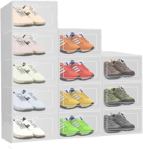 Clear Stackable Shoe Storage Boxes – 12-Pack Plastic Shoe Organizers with Lids & Ventilation, Space-Saving Shoe Boxes for Closet, Wardrobe, Under Bed (12pcs Clear box, 31 * 21 * 12cm)