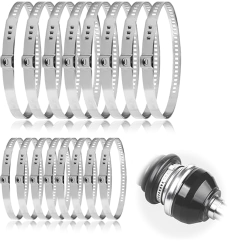 Auto CV Joint Boot Clamps Kit,CV Boot Clips Assortment Kit,CV Boot Clamp Stainless,Adjustable,16-piece Set (8 Small Pieces 20–50mm + 8 Large Pieces 50–120mm), Suitable for Most Vehicles