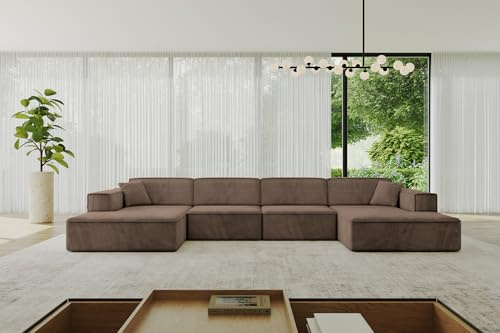 ALTDECOR Ecksofa in U-Form IREA-U2-v4 386x165x77 - Braun | Corner Sofa Bett Eckcouch Couch Wohnlandschaft Cauchsofa