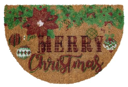 Nada Home Zerbino Natalizio Mezzaluna 40x60 cm in Fibra di Cocco con Base Antiscivolo in PVC – Stampa Festiva con Decori di Natale, Idea Regalo Casa