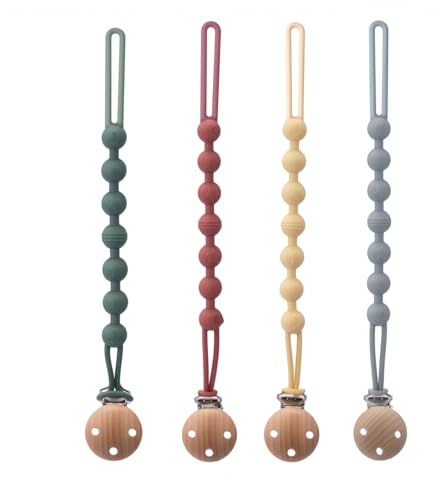 4-pack nappkedja silikon nappkedja pojke flicka, baby nappkedja clips, mjuk flexibel nappkedja med anti-förlust clips för flaskor, bitring håller nappen ren