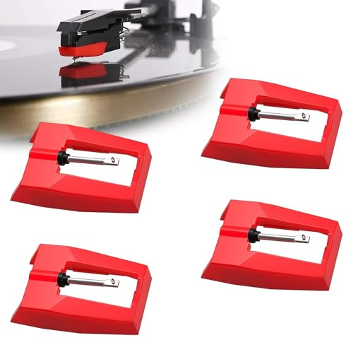 4 agujas para tocadiscos, tocadiscos, agujas, tocadiscos, tocadiscos, tocadiscos, agujas de repuesto para tocadiscos (rojo)