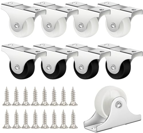 COYUN Ruedas Pequeñas para Muebles, 8 Piezas Ruedas para Muebles Pequeñas, Rueda de Goma de Acero Silenciosas, con Tornillos, para Mueble Pequeño, Sillas y Carritos