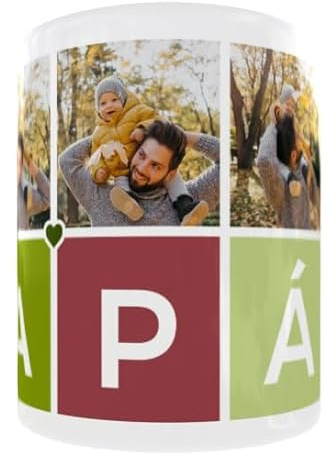 Taza personalizada para Papá con 4 fotos – Regalo original Día del Padre – Taza para Padre con fotos personalizadas | Tazas regalo para padres (Papá Personalizado Verde Olivo y Burdeos)