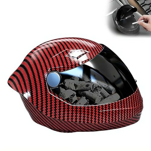 Motorcycle Helmet Style Car Ashtray, Portable Car Ashtrays, Multifunctional Ashtray with Lid Smell Proof for Cars Truck SUV Keep Cars Interior Accessories Tidy（Black & Red)