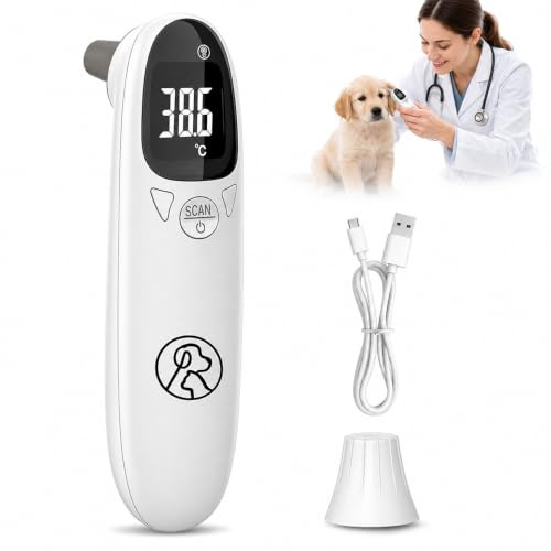 Örontermometer hund, ZMCVOE febertermometer hund med LED-display, digital febertermometer katt med minnesläge, bärbar örontermometer för hundar, katter, kor, får, häst