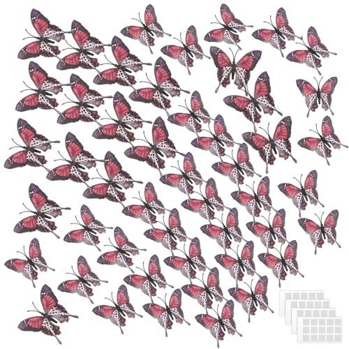 M METERXITY 48 Pack Butterfly Wall Decor, 3D Butterflies Stickers Wall Art, Hot Stamping Removable Stickers Decorations for Christmas Birthday Wedding Party [Pink, 2 Sizes]