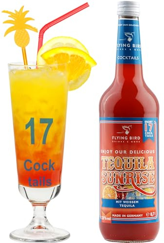Flying Bird Tequila Sunrise für 17 Cocktails | 0,7l Flasche mit allen Zutaten | mit Orangensaft auffüllen, fertig