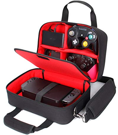 USA Gear Carry Case Compatible with Nintendo Switch 2, Dock Station, Gamecube/Pro Controller, Joy Cons & More Nintendo Switch 2 Accessories - Customizable Interior, Shoulder Strap - Red