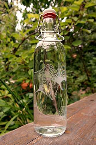 Freiglas Trinkflasche 1L Glas 100% plastikfrei Ginkgo Wasserflasche nachhaltig gravur