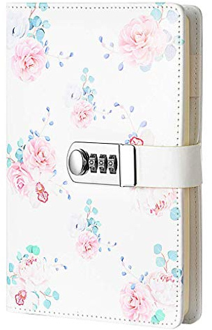 Ai-life Creative PU Leather Password Notebook, A5 Wire Binding Fashion Daily Notebook, Secret Lined Sketchbook Organizer with Combination Lock Pen Holder and Card Slots, 150x215mm