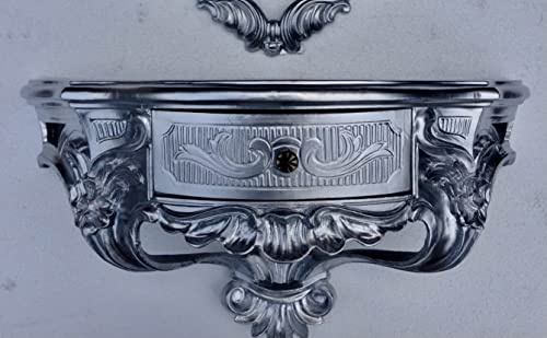 artissimo Wandkonsole barock mit Schublade Silber Wandablage Wandregal Antik Hängeregal mit Schublade 50x27