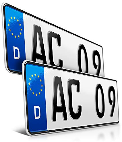 schildEVO 2 Kfz Kennzeichen | 370 x 110 mm | DIN-Zertifiziert – individuelles EU Wunschkennzeichen | PKW Nummernschild | kurzes Autokennzeichen | Auto-Schild | Fahrradträger & Anhänger | DHL-Versand