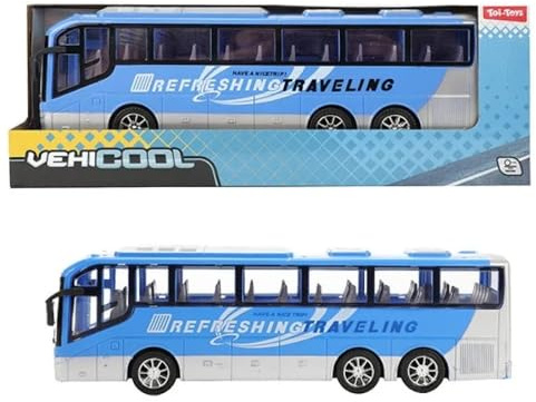 TopschnaeppchenDSH Cars & Trucks Reisebus 32 cm mit Friktionsantrieb (Schwungrad) OVP, blau