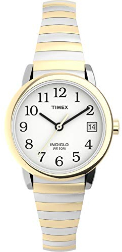 Timex Women's Easy Reader 25mm Watch – Two-Tone Case White Dial with Tapered Expansion Band