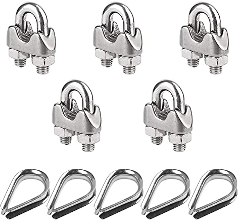 Zhongtou 5 Stück Seilklemmen 8mm Drahtseilklemme Edelstahl M8 mit 5 Stück Kausche Seilösen 8mm Rostfrei Bügelklemme für Edelstahlseil Stahlseil Drahtseil