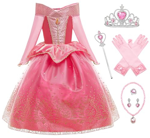 YOSICIL Filles Robe Princesse de Soirée Enfant Fille Fête Costume Demoiselle d'honneur Bal Baptême Communion Halloween Carnaval Cosplay Fête D'anniversaire avec Accessoires Deguisement，Rose，100