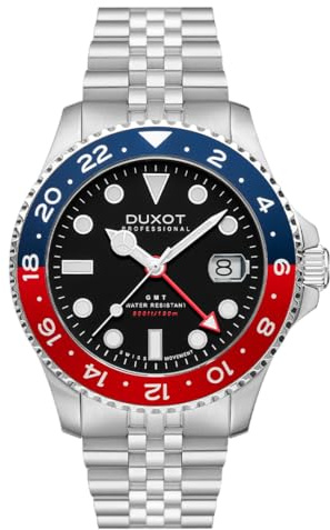DUXOT DX-2034-22 Atlantica GMT Classic Diver Herrenuhr mit 5-Link Stahlband Saphir 15 ATM