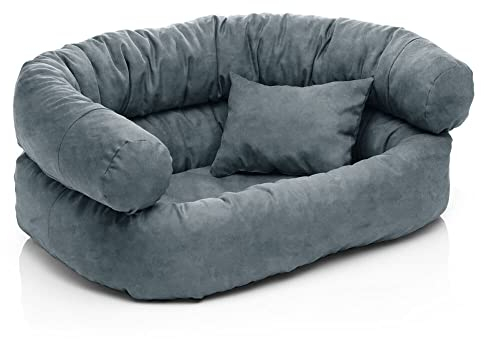 Juelle Hundebett aus Alcantara, Kissen für Kleine, Mittel und Große Hunde Abziehbar, Flauschiges Hundesofa, Bett Hundesessel Astor S-XXL (100x80 cm, Dunkelgrau)