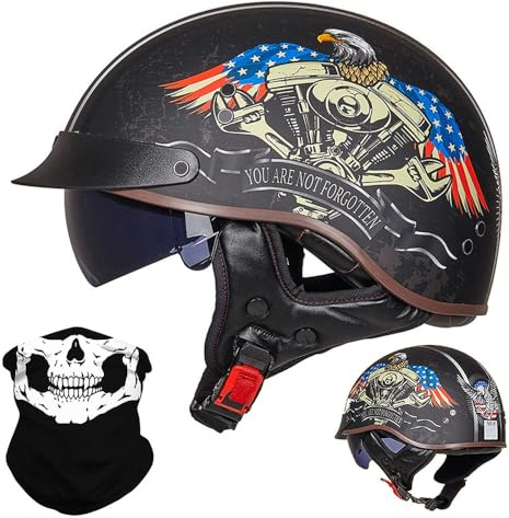 ACLFFSHOP Halbschalenhelm mit ECE, Retro Helm Jethelm, Jet-Helmhalbhelm Scooter-Helm Offenem Helm, Chopper Helm mit Sonnenblende Herausnehmbares Atmungsaktives Futter M~XXL