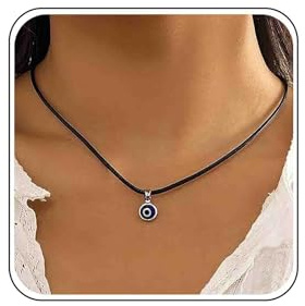 Boho Niedliche Kleine Böses Auge Halskette Blauem Auge Zierliche Anhänger Zart Böser Blick Minimalistische Kette Solitär Choker Mini Runden Punkten Dünne Kordelkette Schwarzes Leder Halsband Schlicht