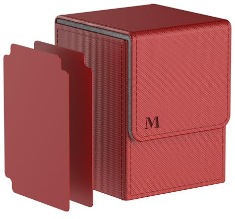 Pulchra Sammelkarten Box mit 2 Trennfächer für 100+ Karten, Deck Box - Karten Halter für Spielkarten zum Sammeln und Tauschen (LOGO-M Design, Rot)