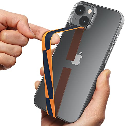 Sinjimoru Stylish Silicone Cell Phone Strap as Phone Grip Holder, Wireless Charging Compatible Slim Phone Charm for Apple iPhone & Phone cases. Sinji Loop Motive Graphics Checkerboard Orange