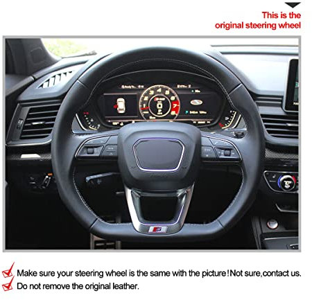 MEWANT Funda de piel de microfibra transpirable + gamuza DIY para volante de coche Audi RS Q8 2020-2022 / SQ5 2018-2022 Accesorios para volante Audi Hecho de piel de microfibra + gamuza