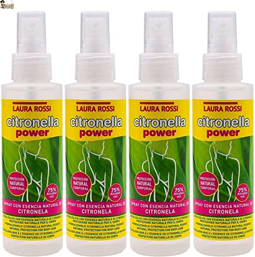 BricoLoco Citronela antimosquitos. Pack 4 uds. Spray 125 ml. Adultos y niños. Repelente Anti Mosquitos con Esencial Natural. Interior o Exterior. Más cómodo Que un Gel. (4)