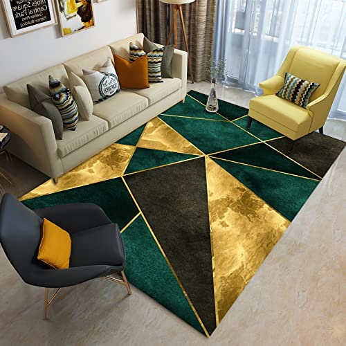 Teppich Teppich Balkon,Langlebiger, Waschbarer Teppich, Gelb, Grün, Schwarz, Geometrisches Design deko Boden,küchenteppich waschbar rutschfest 60x90cm