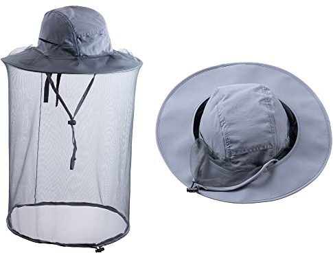 ZffXH Sonnenhut Mit Moskitonetz, Dunkelgrau Kopfnetz Safari Hut Für Männer Frauen Gartenarbeit Wandern Angeln Sonnenhut Mit Moskitonetz Mesh, Safari Hut Mit Moskitonetz