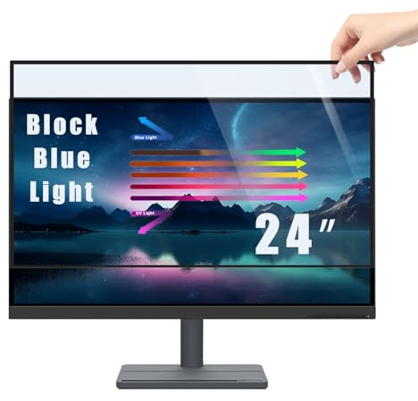 PYS 24 Inch Blue Light Blocking Screen Protector for Computer Monitor Removable 16:9 Aspect Ratio 24 Anti Blue Light Anti Glare Filter Easy on/off for Eye Protection