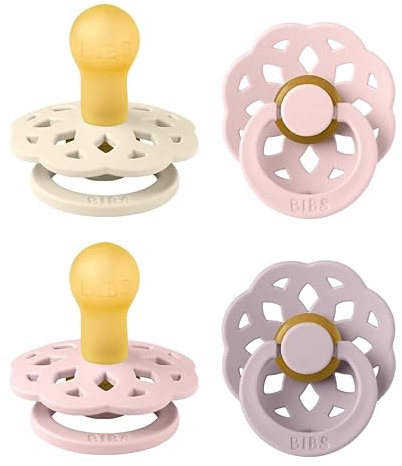 BIBS Boheme Napp 4-pack. BPA-fri., Rund sugdel. Naturgummilatex, Tillverkad i Danmark. Storlek 1 (paket med 4), Blossom Mix