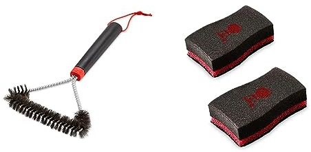 Weber Brosse à Barbecue Trois Côtés 12 et Éponges de Nettoyage Résistantes pour Barbecue