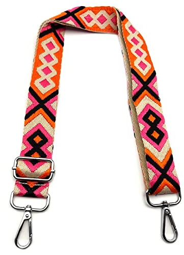Verstellbarer Handtaschengurt, Rosa/Schwarz/Orange, Ersatz, farbig, mit Karabinerhaken, silberfarben, 3,8 cm, Ersatz, Damen, breite Schultergurte, Zubehör für Mädchen, DIY, 5