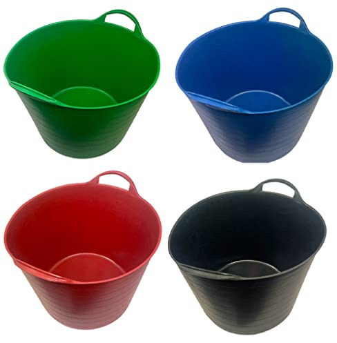 3 x 42 Litre Flexi Tub Storage Container Bucket Garden Laundry Durable Colours Set of Three Mixed Assorted Colours Randomly Picked